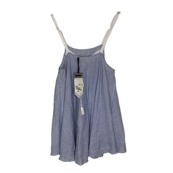 Buckle White Crow Blue Striped Lace Neck Raw Hem Tank Top Women’s Small New NWT - Picture 2 of 9